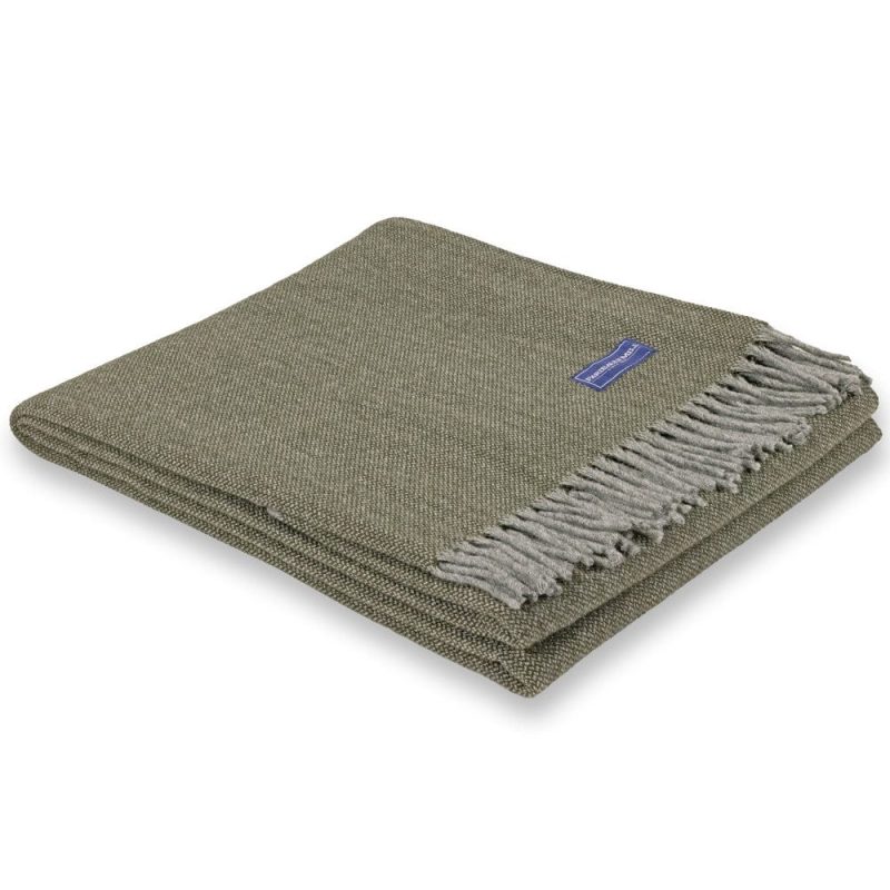 Ashby Wool Throw Blanket Olive Twill active Current group-gallery machine washable personalization Solids