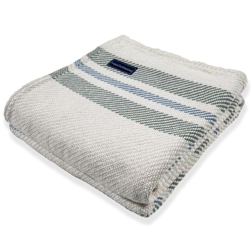 Cabin Cotton Throw Natural Tea Misty Blue active Current group-gallery machine washable Stripes