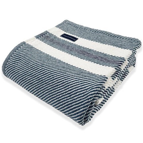 Cabin Cotton Throw White Indigo Navy active Current group-gallery machine washable Stripes