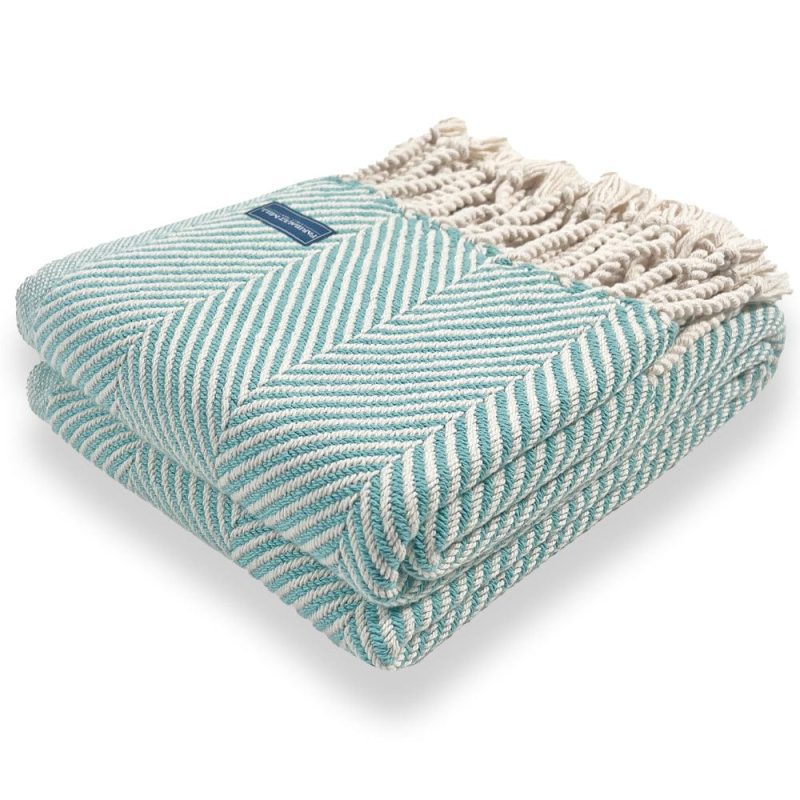 Monhegan Cotton Throw With Fringe Island Blue With Fringe active All Throws Best Seller Cotton Throws Current Full Price FWM group-gallery Herringbone Collection Herringbone Throw machine washable personalization Regular Priced Throws