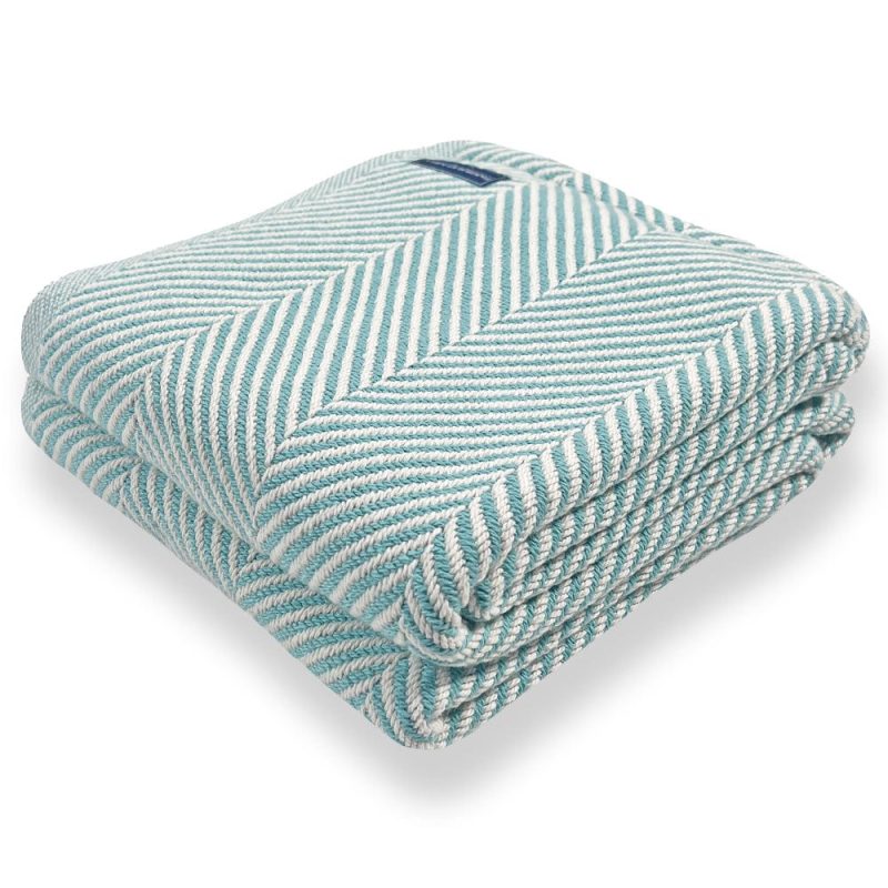 Monhegan Cotton Throw Without Fringe Island Blue Fringeless active All Throws Best Seller Cotton Throws Current Full Price FWM group-gallery Herringbone Collection Herringbone Throw machine washable personalization Regular Priced Throws