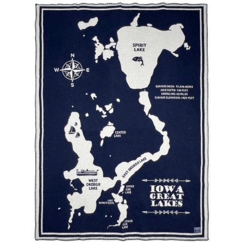 Iowa Great Lakes Map Wool Throw Blanket Okoboji Lake Map active Current Dry clean or hand wash Full Price Lakes & Maps