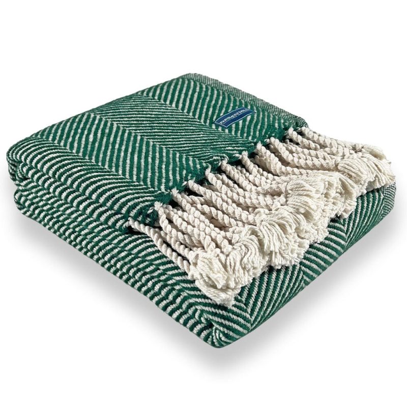 Islesboro Cotton & Alpaca Throw Natural Forest Green active Current dry clean only Full Price group-gallery