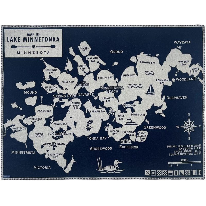 Lake Minnetonka Map Wool Throw - Natural/Navy Natural Navy active Current Dry clean or hand wash group-gallery Lakes & Maps