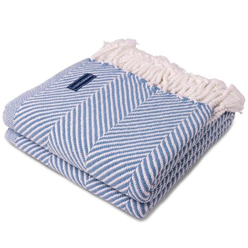 Monhegan Cotton Throw With Fringe Denim With Fringe active All Throws Best Seller Cotton Throws Current Full Price FWM group-gallery Herringbone Collection Herringbone Throw machine washable personalization Regular Priced Throws