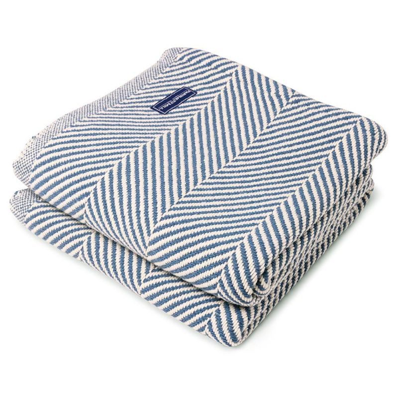 Monhegan Cotton Throw Without Fringe Indigo Fringeless active All Throws Best Seller Cotton Throws Current Full Price FWM group-gallery Herringbone Collection Herringbone Throw machine washable personalization Regular Priced Throws