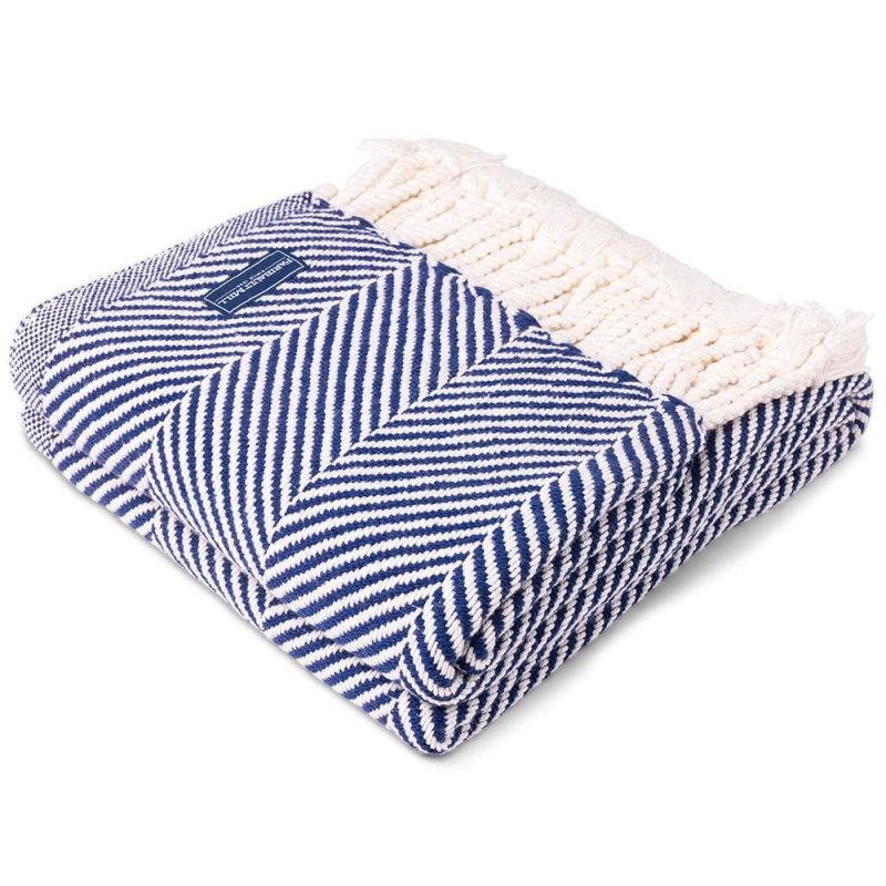 Monhegan Cotton Throw With Fringe Navy With Fringe active All Throws Best Seller Cotton Throws Current Full Price FWM group-gallery Herringbone Collection Herringbone Throw machine washable personalization Regular Priced Throws