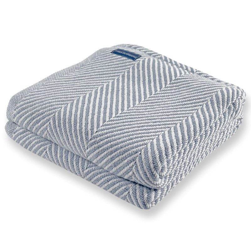 Monhegan Cotton Throw Without Fringe - Misty Blue Misty Blue Fringeless active All Throws Best Seller Cotton Throws FWM Herringbone Collection Herringbone Throw machine washable Throws