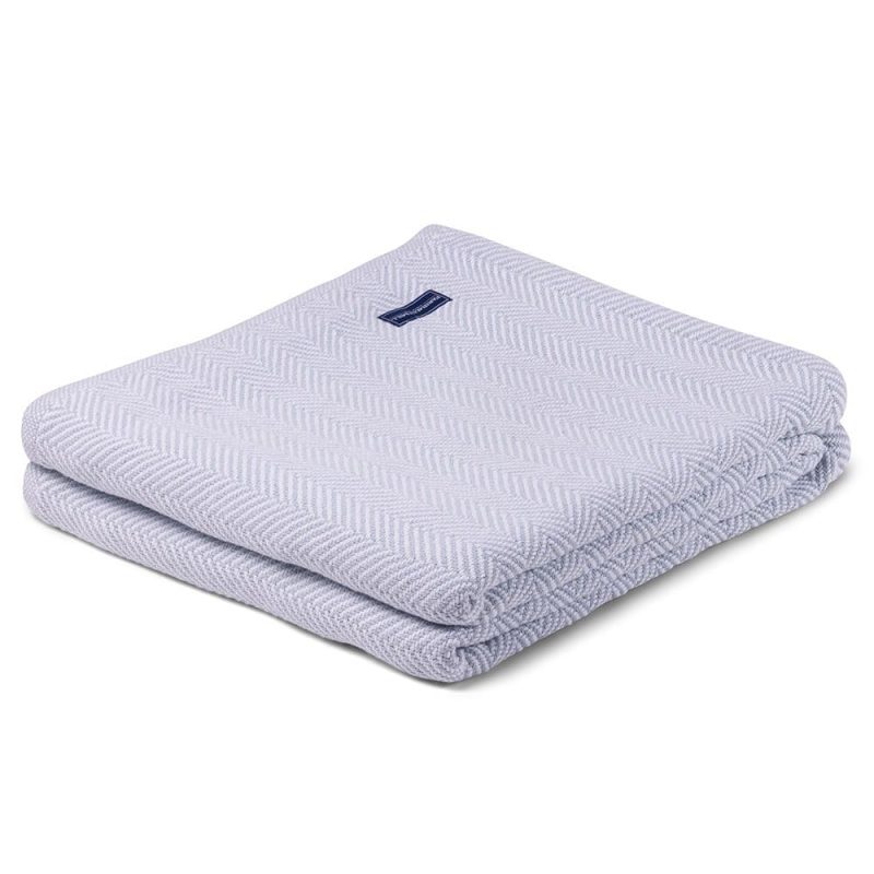 Penobscot Cotton Blanket - White/Shore White Shore active Current Full group-gallery Herringbone King machine washable Patterns & Plaids Queen Twin