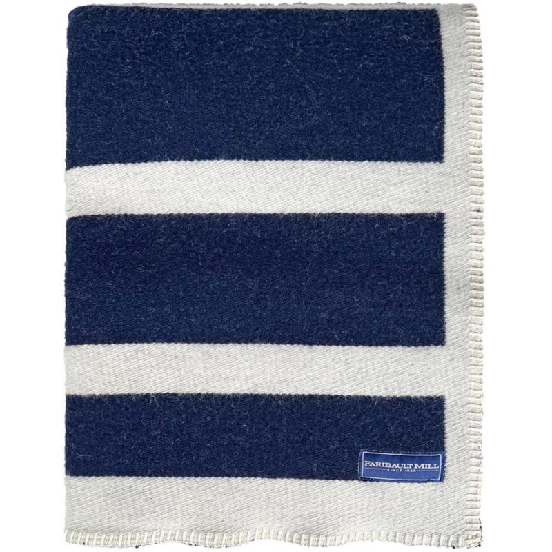 Reversible Framed Stripe Wool Throw Navy Natural active Current Dry clean or hand wash Full Price group-gallery personalization Stripes