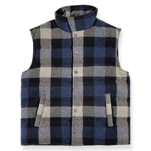 Tri-Color Buffalo Check Puffer Vest- Navy/Gray Navy Gray active dry clean only Full Price