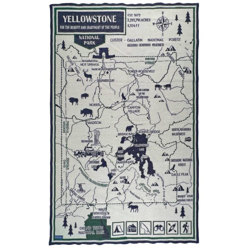 Yellowstone National Park Map Wool Throw Natural active Current Dry clean or hand wash Full Price