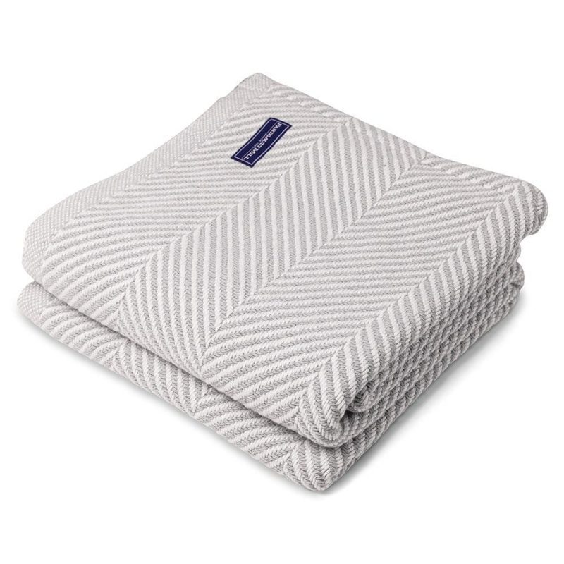 Monhegan Cotton Throw Without Fringe Dove Gray Fringeless active All Throws Best Seller Cotton Throws Current Full Price FWM group-gallery Herringbone Collection Herringbone Throw machine washable personalization Regular Priced Throws