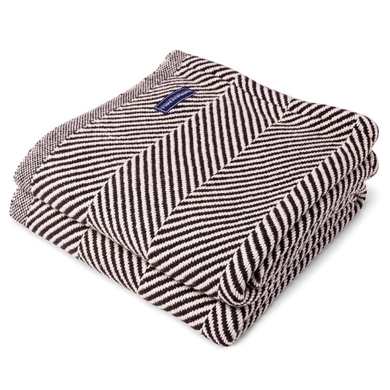 Monhegan Cotton Throw Without Fringe Ebony Natural Fringeless active All Throws Best Seller Cotton Throws Current Full Price FWM group-gallery Herringbone Collection Herringbone Throw machine washable personalization Regular Priced Throws