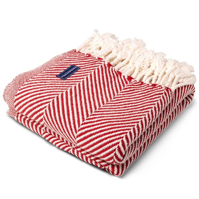 Monhegan Cotton Throw With Fringe Breton Red With Fringe active All Throws Best Seller Cotton Throws Current Full Price FWM group-gallery Herringbone Collection Herringbone Throw machine washable personalization Regular Priced Throws