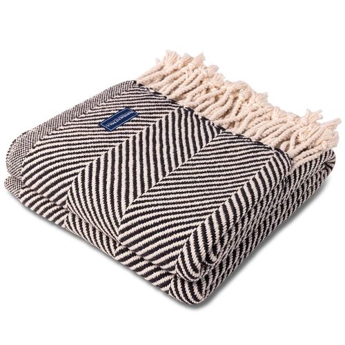 Monhegan Cotton Throw With Fringe Ebony Natural With Fringe active All Throws Best Seller Cotton Throws Current Full Price FWM group-gallery Herringbone Collection Herringbone Throw machine washable personalization Regular Priced Throws