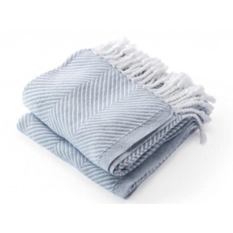 Factory Second Monhegan Cotton Throw Blanket With Fringe With Fringe Misty Blue active group-gallery Herringbone Throw machine washable