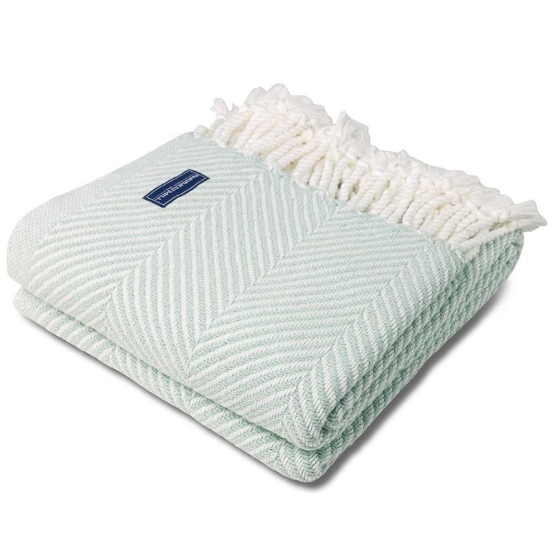 Monhegan Cotton Throw With Fringe White Surf With Fringe active All Throws Best Seller Cotton Throws Current Full Price FWM group-gallery Herringbone Collection Herringbone Throw machine washable personalization Regular Priced Throws