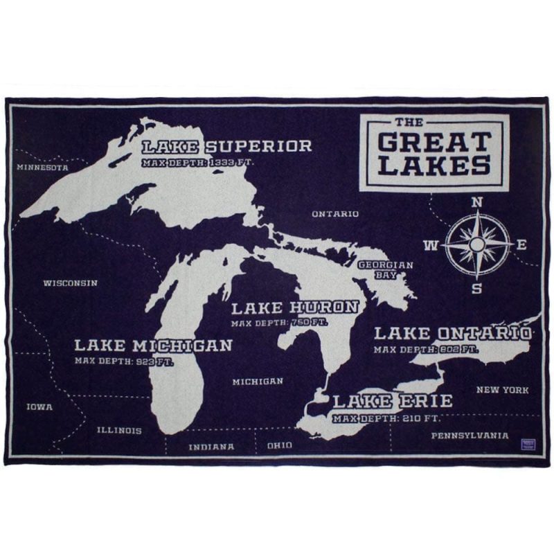 Great Lakes Map Wool Throw Great Lakes active Current Dry clean or hand wash Full Price Lakes & Maps