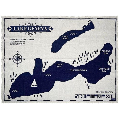 Lake Geneva Map Wool Throw Blanket Lake Geneva active Current Dry clean or hand wash Full Price Lakes & Maps