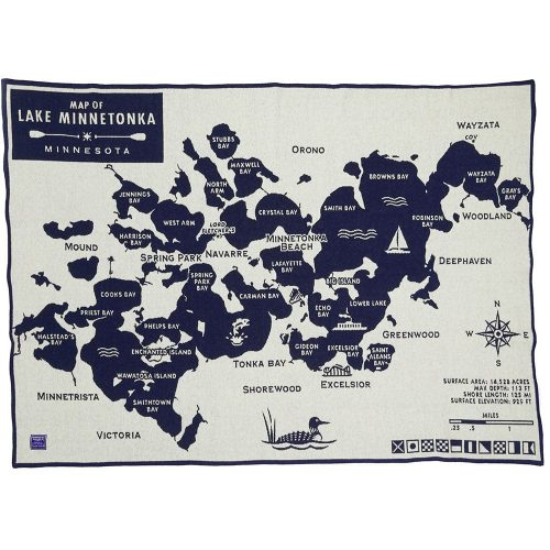 Lake Minnetonka Map Wool Throw Navy Natural active Current Dry clean or hand wash Full Price group-gallery Lakes & Maps