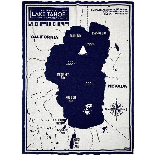 Lake Tahoe Map Wool Throw Blanket Lake Tahoe active Current Dry clean or hand wash Full Price Lakes & Maps