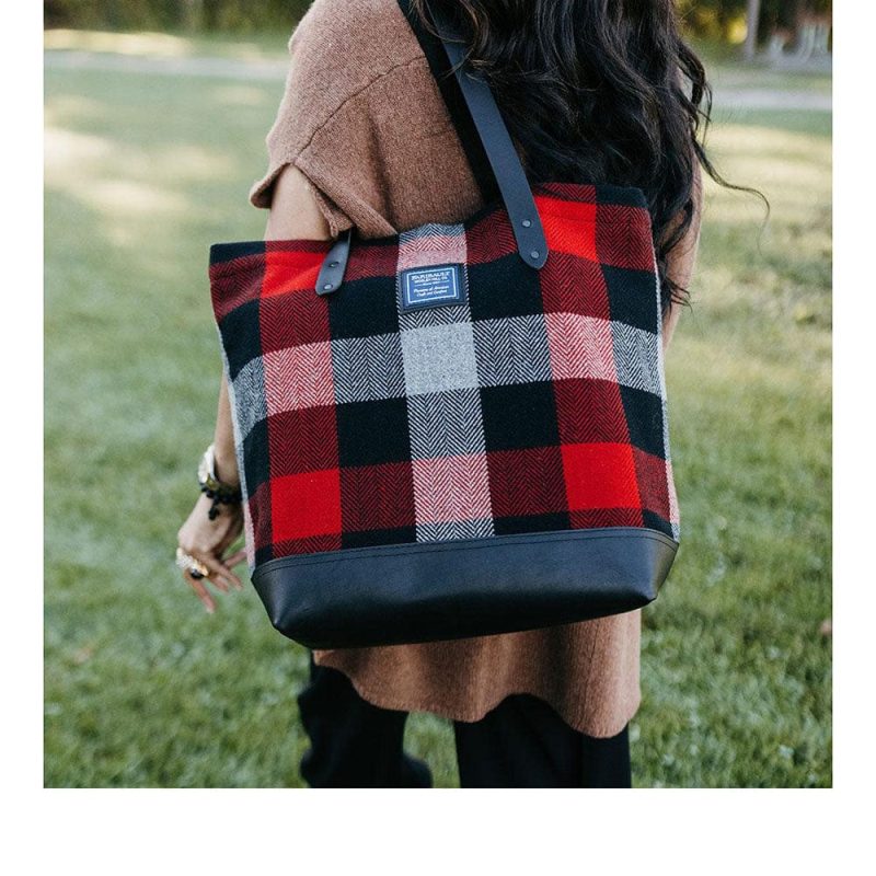 faribault mill tri color red black gray lowertown tri color buffalo check wool tote 28483610902637